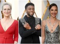 (L to R) Meryl Streep, Chadwick Boseman and Gal Gadot at the Oscars 2018.