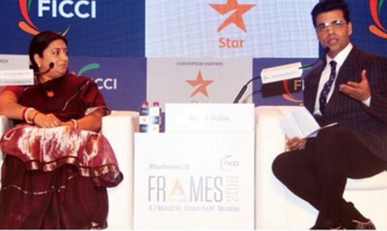 Smriti Irani, Karan Johar at the inaugural ceremony of FICCI Frames 2018 in Mumbai Smriti Irani, Karan Johar