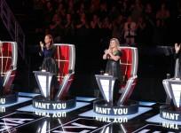 The Voice coaches (from left) Adam Levine, Alicia Keys, Kelly Clarkson and Blake Shelton giving a standing ovation to a performance