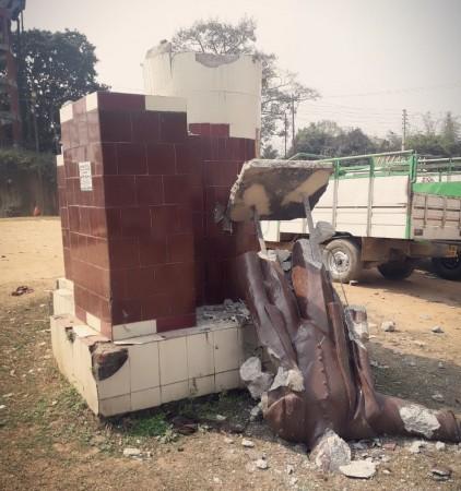 A statue of Lenin that was razed in Sabroom of Tripura on March 6, 2018. lenin statue