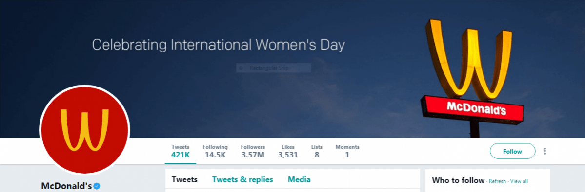 McDonald's Twitter account in US. McDonald's