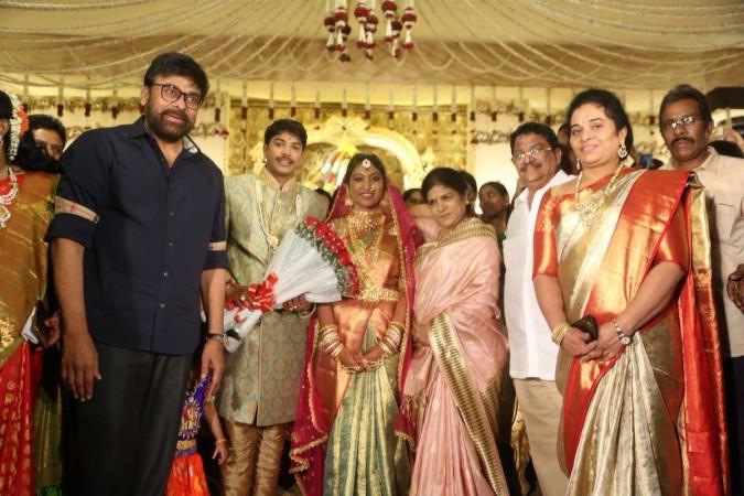 Chiranjeevi and his wife Sureka at C Kalyan's son Teja's wedding Chiranjeevi and his wife Sureka at C Kalyan's son Teja's wedding