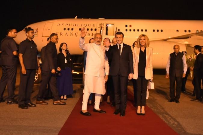 French president Macron and Indian PM Modi strike a pose for the media. macron