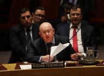 Russian Ambassador to the United Nations (UN) Vassily Nebenzia speaksin the security council after the United Kingdom called for an urgent meeting of the UN security council to update council members on the investigation into the recent nerve agent attack