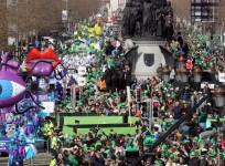 The St Patrick's day parade makes its way along O'Connell Street, as the largest St Patrick's day celebrations in Ireland makes its way through Dublin city centre on March 17, 2016.