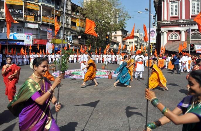 Indian women dressed in traditional attire take part in a procession to celebrate 'Gudi Padwa' Gudi Padwa