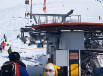 Skiing accident at the Gudauri ski-resort in Caucasus Mountains, Georgia.