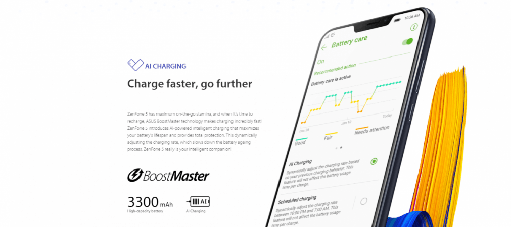 Asus Zenfone 5 comes with special AI charging technology that only extends the overall battery lifespan, but also maintains the optimum performance level of the phone in the long run Asus, Zenfone 5, design, review, battery