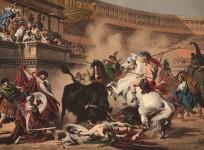 Gladiators fighting in the arena