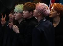 Members of South Korean K-Pop band BTS react on the red carpet during 2015 Mnet Asian Music Awards (MAMA) in Hong Kong, China, December 2, 2015.