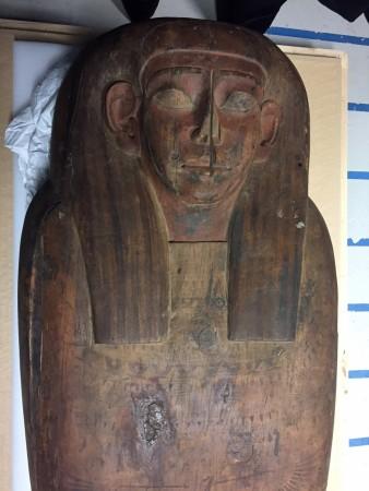 A 2,500-year old coffin that may contain a mummy lies at the University of Sydney in Sydney, Australia March 27, 2018. A 2,500-year old coffin