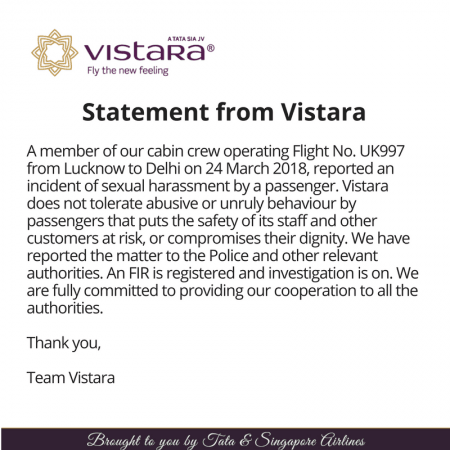 Air Vistara comments on the incident Air Vistara
