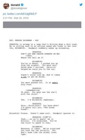 Donald Glover's Deadpool spoof script Donald Glover's Deadpool spoof script