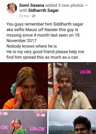 Siddharth Sagar's friend posts on Facebook Somi Saxena