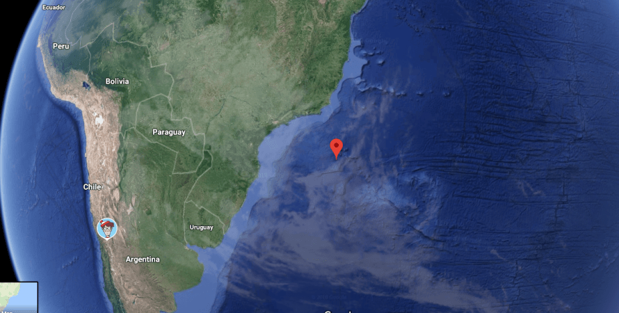 According to the coordinates provided by the CMS (40.4 west, 27.4 south ) this is where the Tiangong-1 landed Location of the crash
