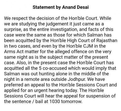 Salman Khan's lawyers released a statement after the sentencing Salman Khan lawyer statement