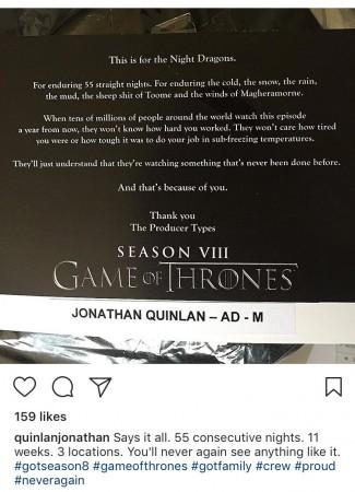 Screenshot of the Thank you note shared by Jonathan Quinlan on Instagram Thank you note shared by Jonathan Quinlan on Instagram