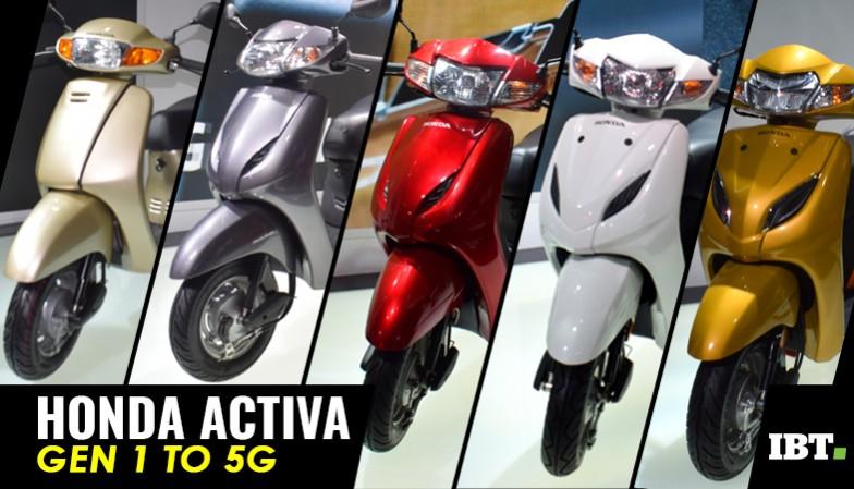 Honda Activa scooter generations from 1st to 5G (left to right) Honda Activa scooter generations