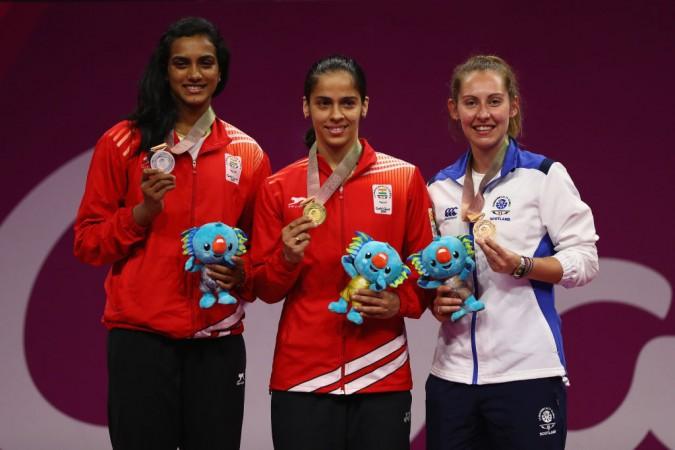 PV Sindhu, Saina Nehwal and Kirsty Gilmour in Gold Coast - Women's singles badminton medalists. Saina Nehwal and PV Sindhu