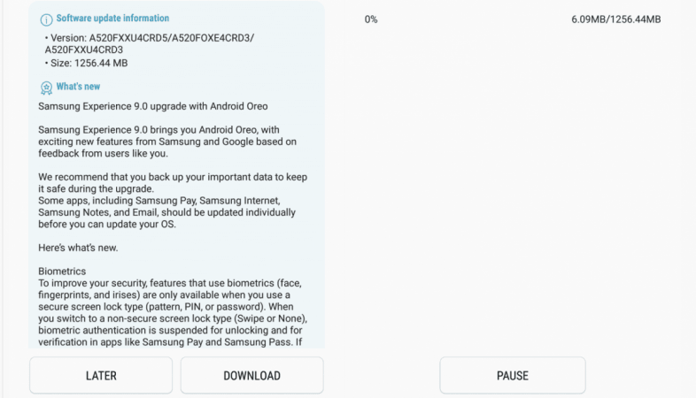 Samsung Galaxy A5 (2017) gets Android Oreo update Samsung, Galaxy A5, 2017, Android Oreo,