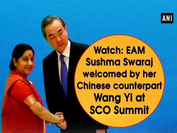 Sushma Swaraj welcomed by her Chinese counterpart at SCO Summit