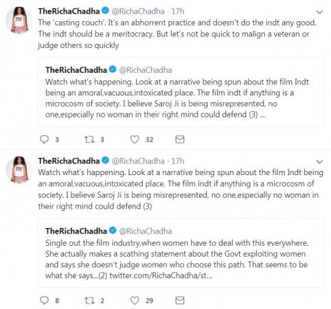 Richa Chadha defends Saroj Khan Richa Chadha