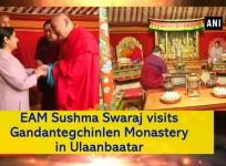 Sushma Swaraj visits Gandantegchinlen Monastery in Ulaanbaatar, Mongolia