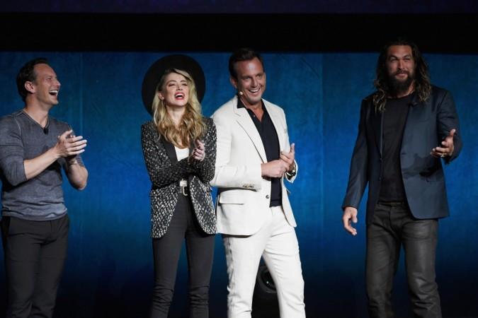 Actors Patrick Wilson, Amber Heard, Will Arnett and Jason Momoa speak onstage during CinemaCon 2018 while presenting the Aquaman footage. aquaman
