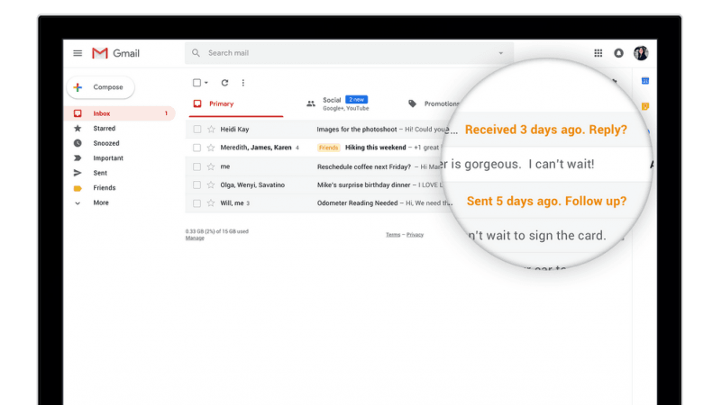 Gmail nudges feature New Gmail