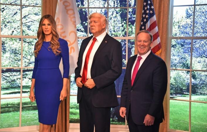 Wax figure of the First Lady Melania Trump and US President Donald Trump and Sean Spicer