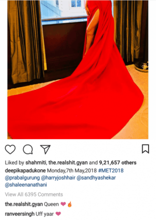 Ranveer Singh reacts to Deepika Padukone's Met Gala 2018 outfit Deepika Padukone, Ranveer Singh, Met Gala 2018
