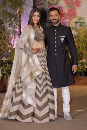 Sonam Kapoor, husband Anand Ahuja at their reception at The Leela in Mumbai Sonam Kapoor, husband Anand Ahuja