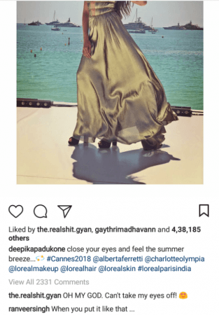 Ranveer Singh's comment on Deepika Padukone's Cannes 2018 looks. Deepika Padukone, Ranveer Singh, Cannes 2018