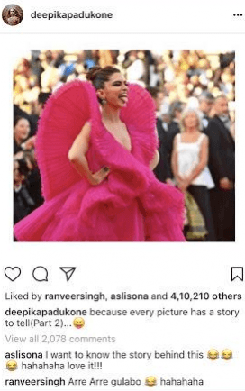 Ranveer Singh comments on Deepika Padukone's post Ranveer Singh comments on Deepika's post