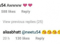 Neetu's comment on Alia Bhatts post