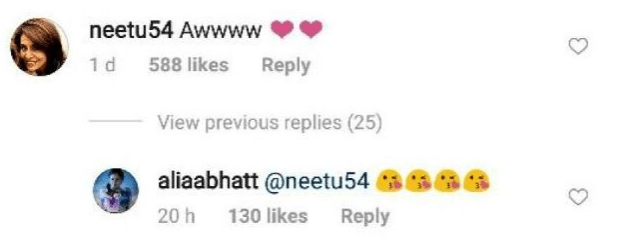 Neetu's comment on Alia Bhatts post Neetu's comment on Alia Bhatts post