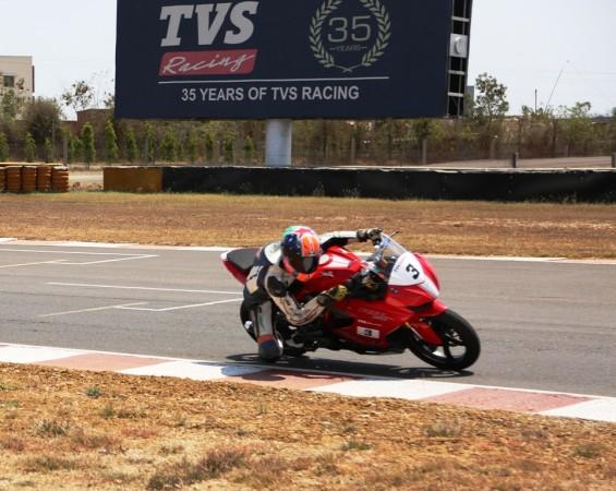 A rider astride race-spec TVS Apache RR 310 TVS Apache RR one make series