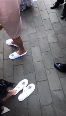 Troian Bellisario shares the sneak peek of the slippers, which were provided at the royal wedding Troian Bellisario shares the sneak peek of the slippers, which were provided at the royal wedding