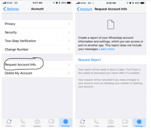 WhatsApp's new feature 'Request Account Info' will allow users to delete any private information stored in the company's server. WhatsApp, Request Account Info