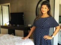 Rambha showing of her baby bump