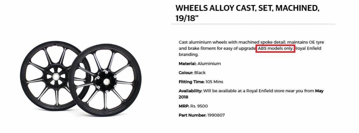 Alloy wheel option for Royal Enfield Thunderbird X is listed only with ABS models Royal Enfield Thunderbird X