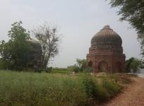 Two old dome structures next to the Chittian Masjidan complex in Punjab's Fatehgarh Sahib district.