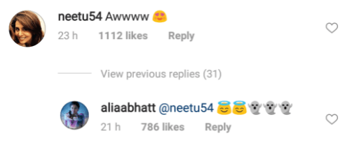 Alia Bhatt and Ranbir Kapoor's mother Neetu Singh's Instagram conversation. Alia Bhatt Neetu Singh