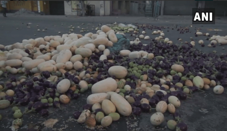 Vegetables strewn on the road as farmers vow to block supplies as past of protest farmers protest