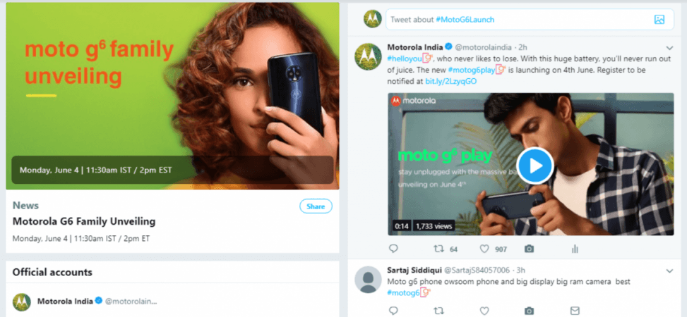 Motorola India for the first time has partnered Twitter to live broadcast a product online. Motorola, India, Moto G6, launch, Moto G6 Play