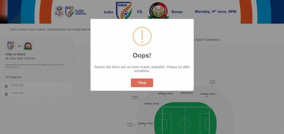 Screengrab from online ticketing website: India vs Kenya - Intercontinental Cup 2018. India vs Kenya tickets