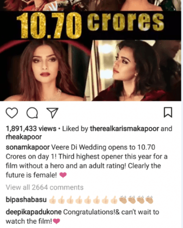 Deepika Padukone comment on Sonam Kapoors post Deepika Padukone comment on Sonam Kapoors post