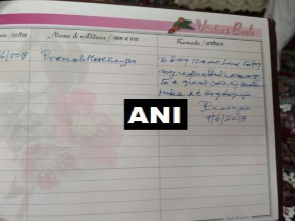 Pranab Mukherjee's visitors' book note visitors book pranab