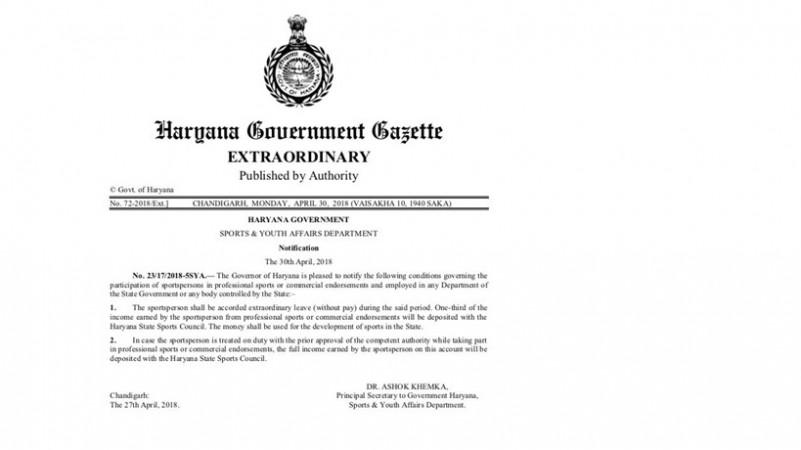 Haryana Govt. circular on sports