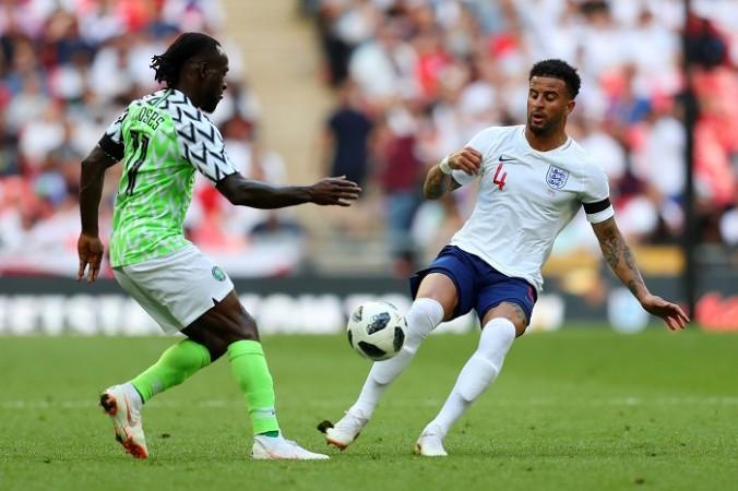 Kyle Walker (R) in action for England in an international friendly against Nigeria Kyle Walker England Victor Moses Nigeria